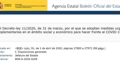 Real Decreto-ley 11/2020, 31 marzo de medidas urgentes complementarias en el ámbito social y económico por COVID-19